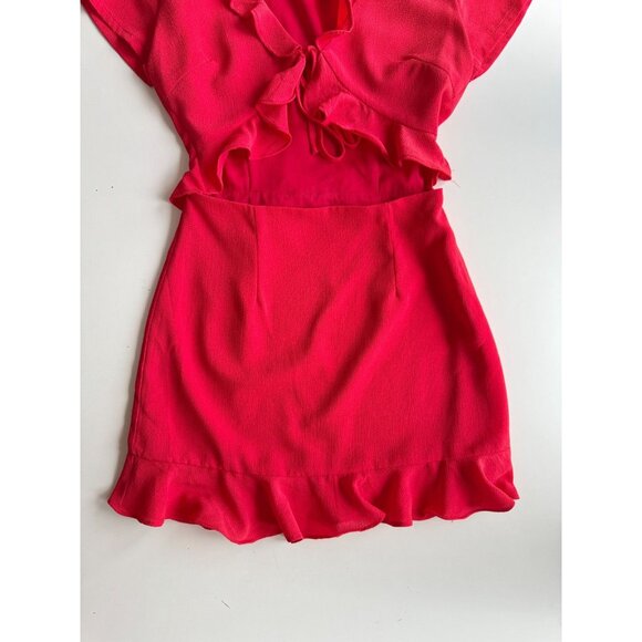 SUPERDOWN Mia Red Crepe Ruffle Cut-Out Waist Tie Mini Dress, Size S - Picture 7 of 12
